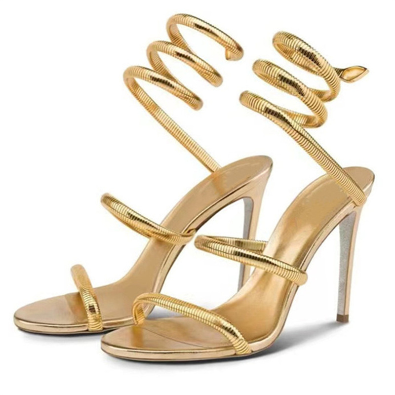 Ankle Strap Heels - Schlangen-Riemen High Heel Sandalen Damen Sommer