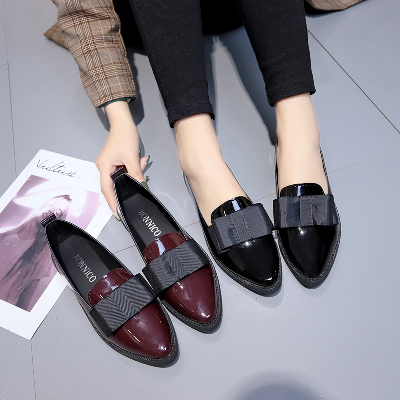 Women'S Shoes Temu - Schwarze/Weinrote Lackleder-Spitzschuhe, Slipper mit Schleifenknoten, Vielseitige