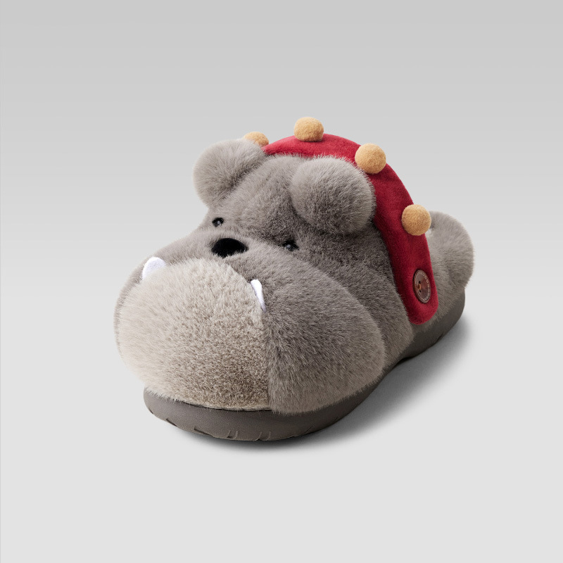 Fluffy Fur Slipper - Bulldog Buddy Baumwollhausschuhe für Damen und