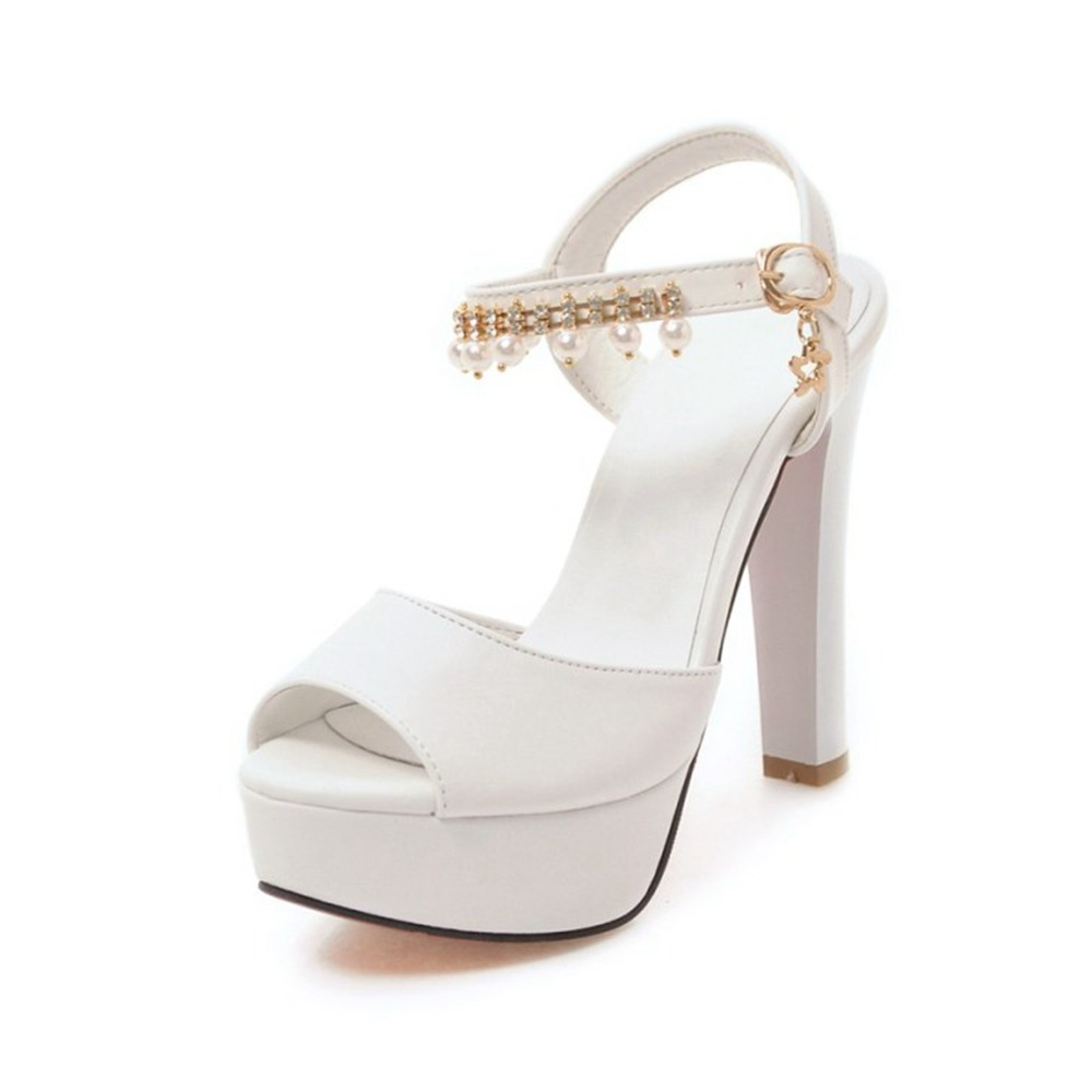 Wide Fit Heels - Damen Plateau-Sandalen mit Blockabsatz, Peeptoe, Strass,