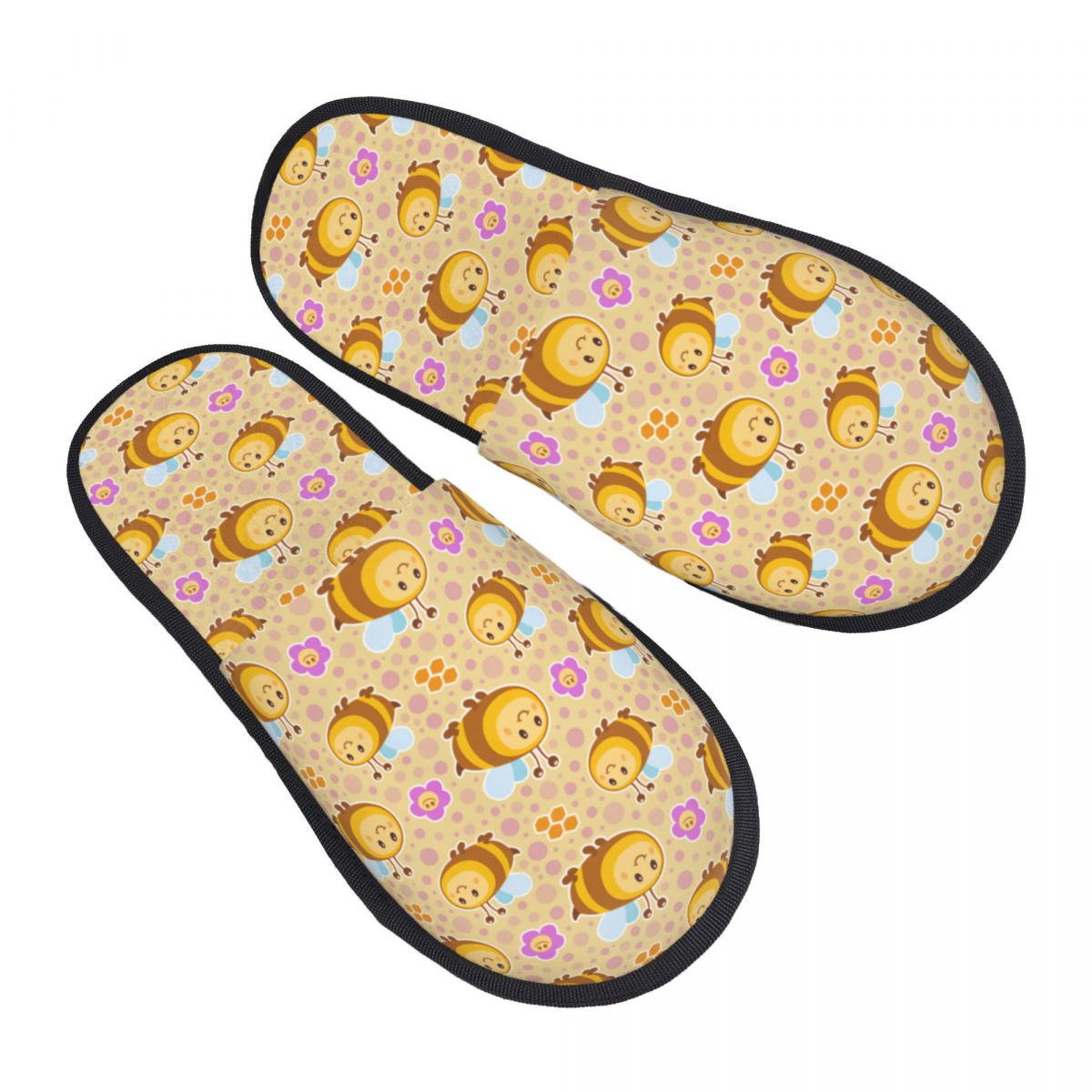 Fluffy Fur Slipper - Niedliche Hausschuhe mit Bienen-Blumenmuster, weich, warm,