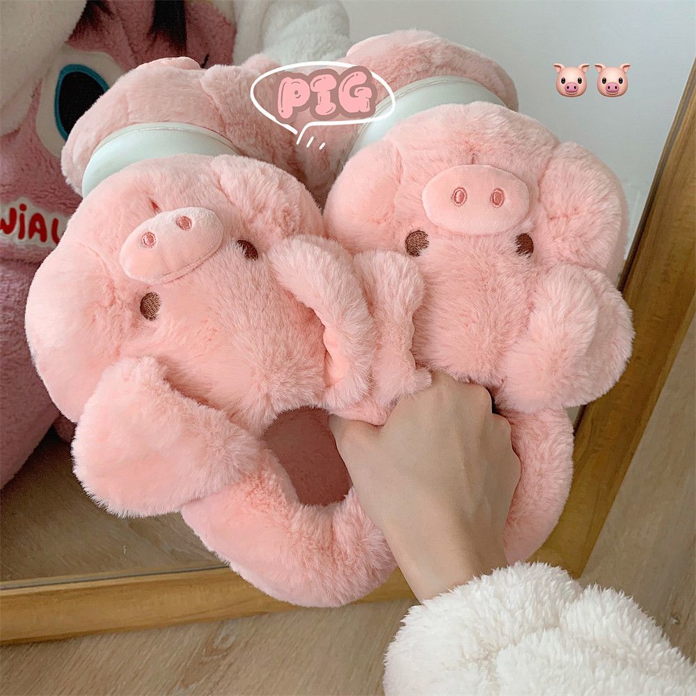 Fluffy Fur Slipper - Feerldi Rosa Flauschige Schweinchen-Hausschuhe für Damen,