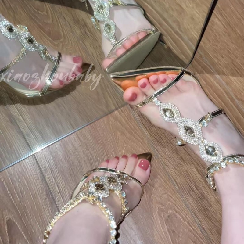 Gold Chain Sandal - Damen-Sandalen Luxuriöse Gold-Edelstein High Heels Designer-Ketten
