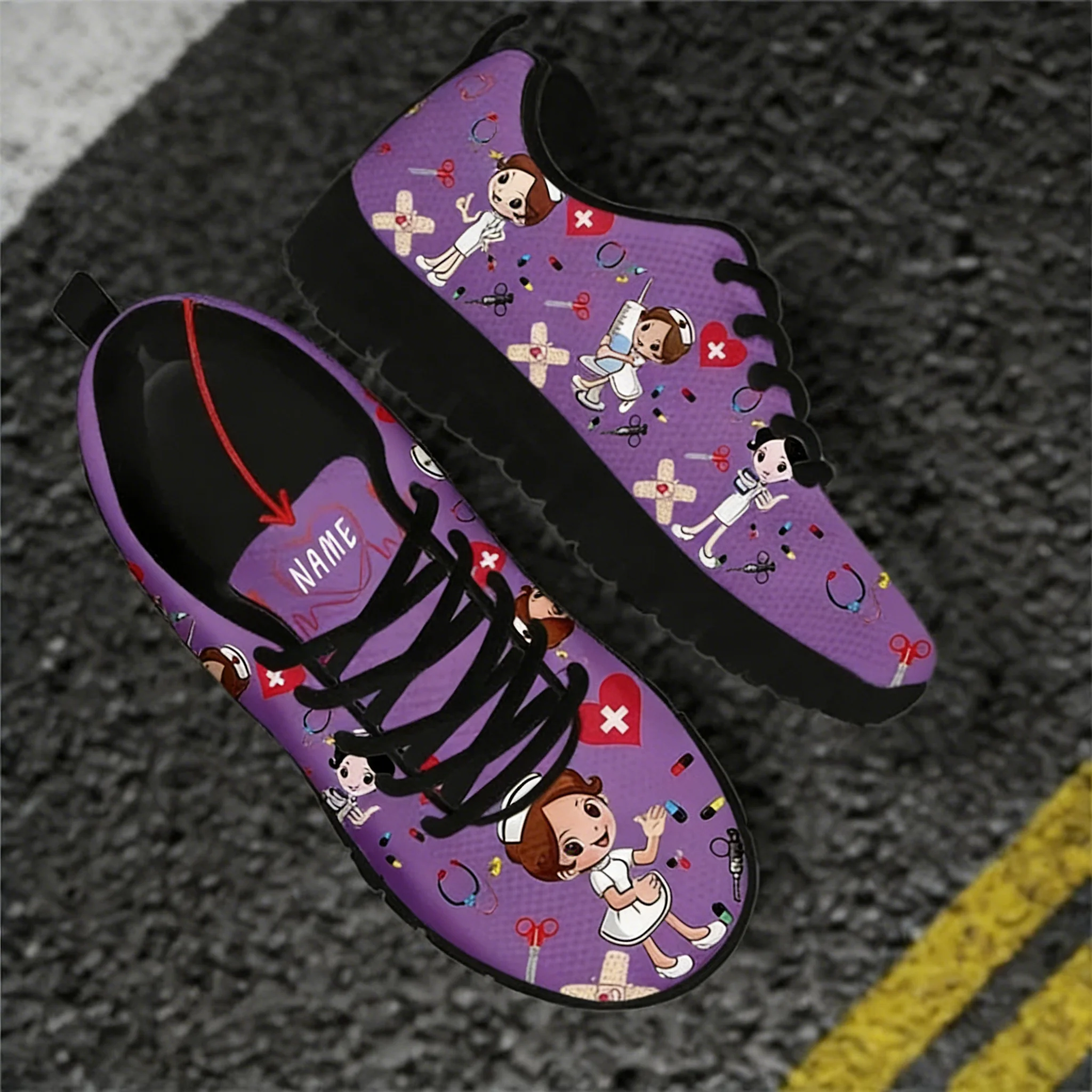 Women Shoes Name - Personalisierte Krankenschwester-Schuhe aus Mesh, flache Sneaker