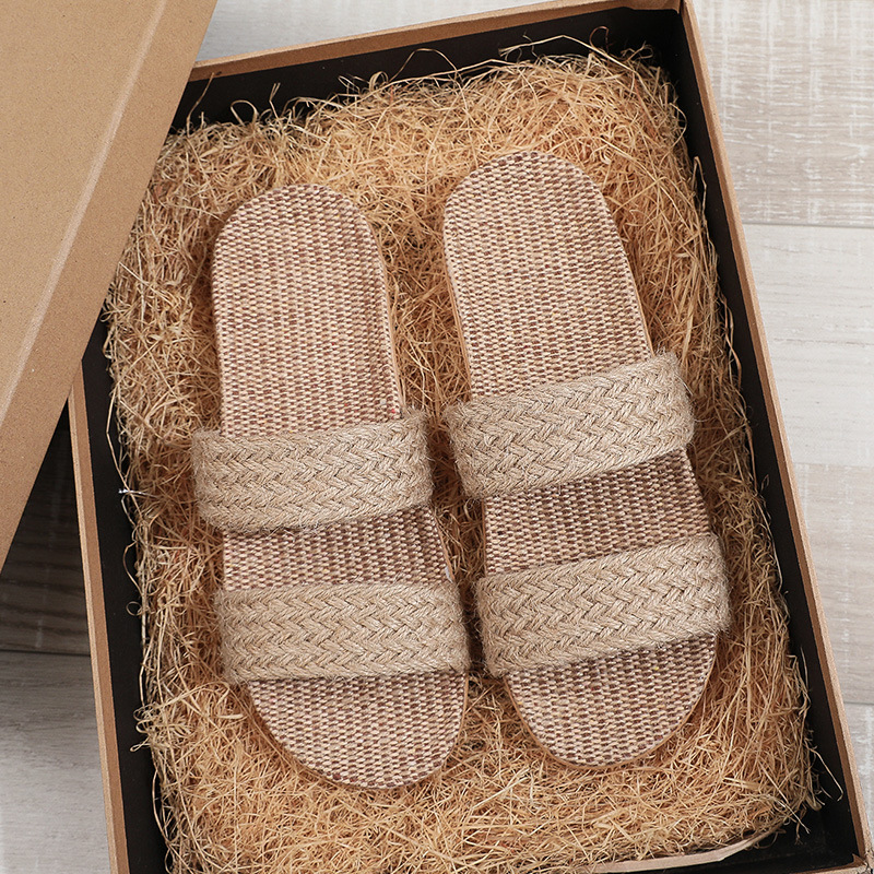 Women Shoes Size To Men - Damen-Hausschuhe aus Leinen, Sommer-Flachschuhe, Atmungsaktive Schlafzimmer-Slipper
