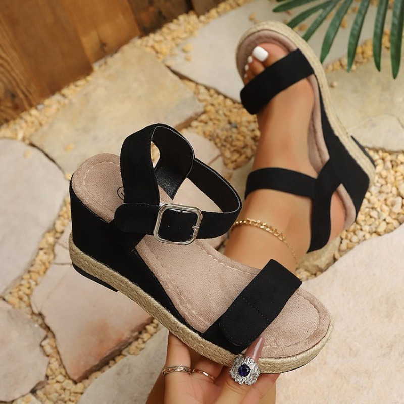 Espadrille Wedge Shoes - Damen Keilsandalen mit offener Zehenpartie, Plateau-Espadrille-Look,