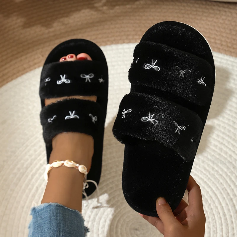 Modische Schleifenstickerei Fl – Fluffy Fur Slipper Bewertung und Preis