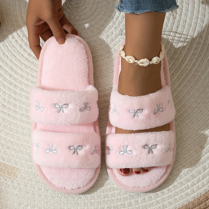 Modische Schleifenstickerei Fl – Fluffy Fur Slipper Bewertung und Preis