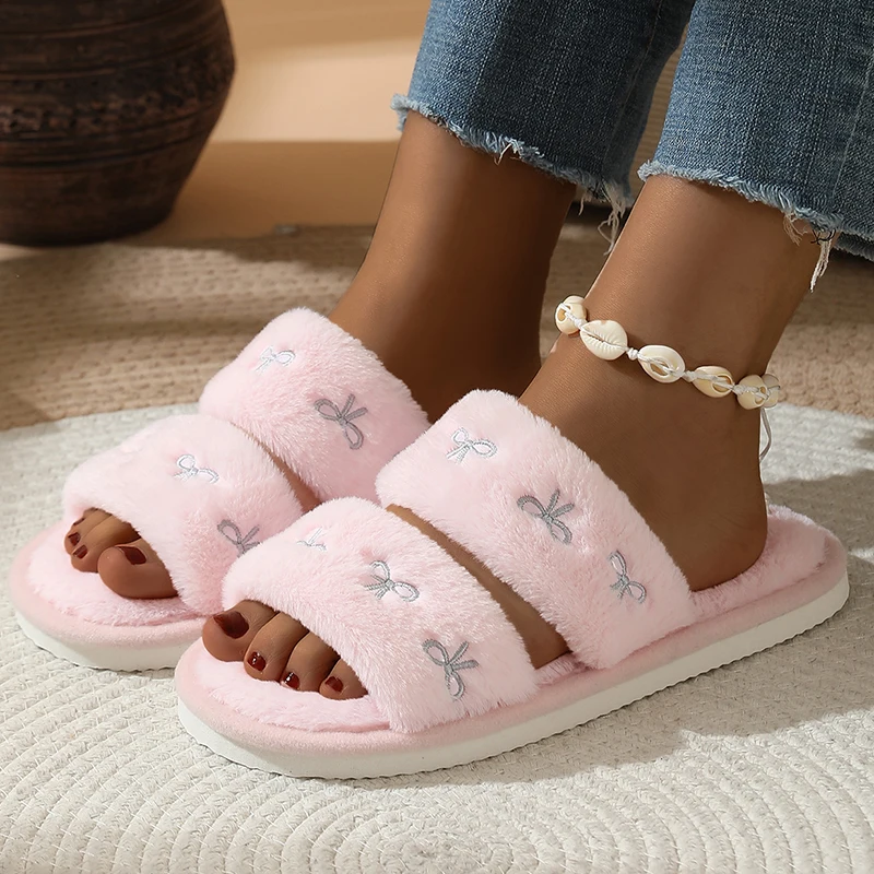 Modische Schleifenstickerei Fl – Fluffy Fur Slipper Bewertung und Preis