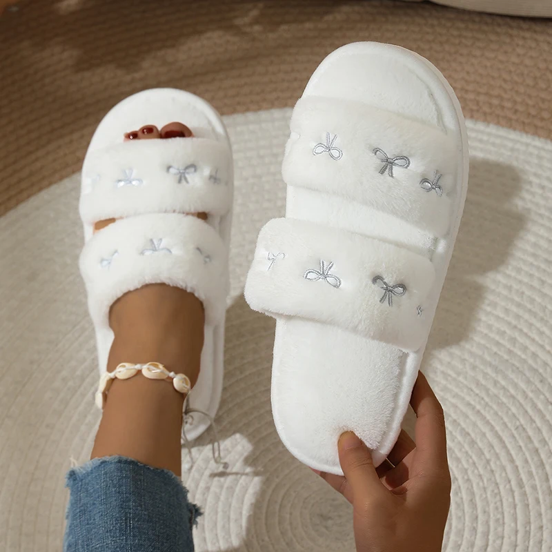 Modische Schleifenstickerei Fl – Fluffy Fur Slipper Bewertung und Preis