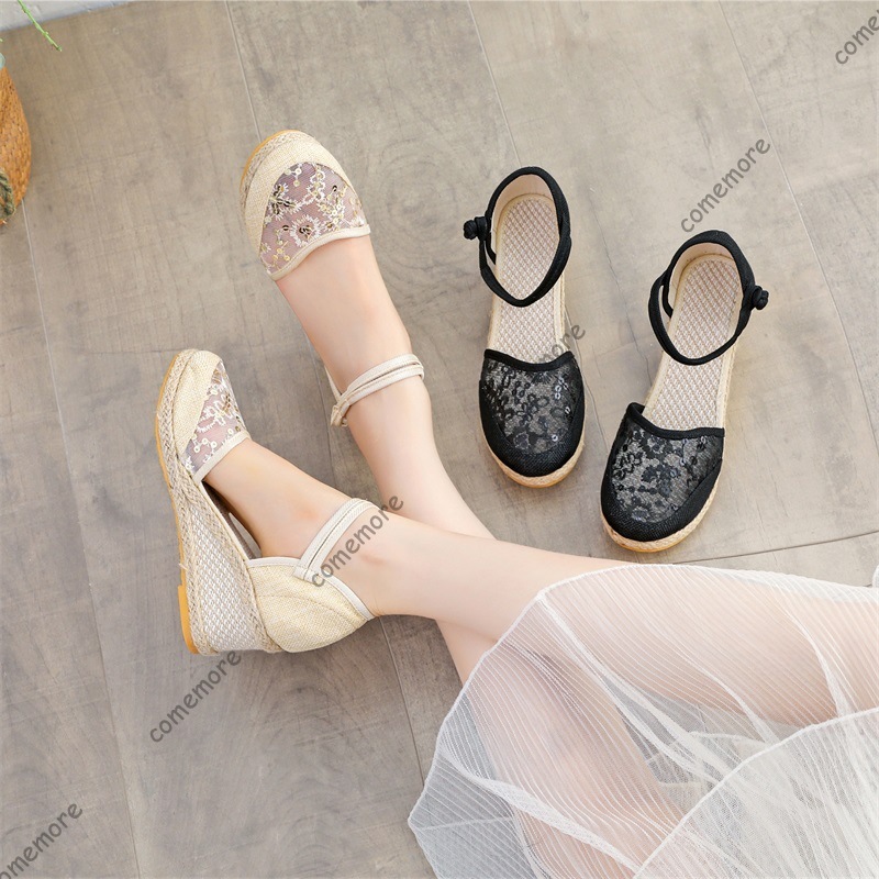 Damen-Sandalen mit Spitze und  – Espadrille Wedge Shoes Bewertung und Preis